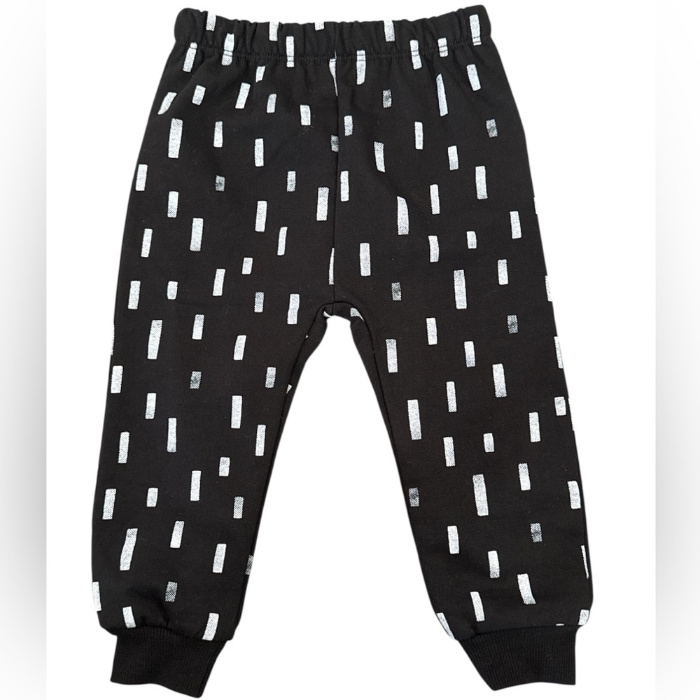 Pl Baby Black Joggers with Silver Graphic Retro Designs Soft Cotton Blend NWT